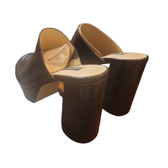 NINE WEST RAVYN PLATFORM OPEN TOE , BLACK,  CROC - Picture 4 of 6